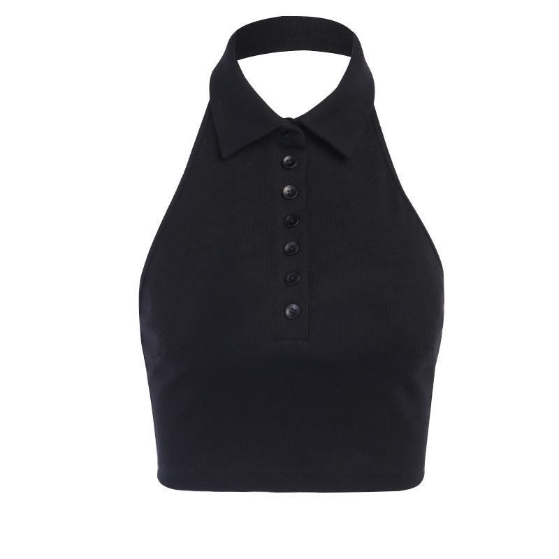 New Solid Lapel Vest Cropped Navel Backless Top
