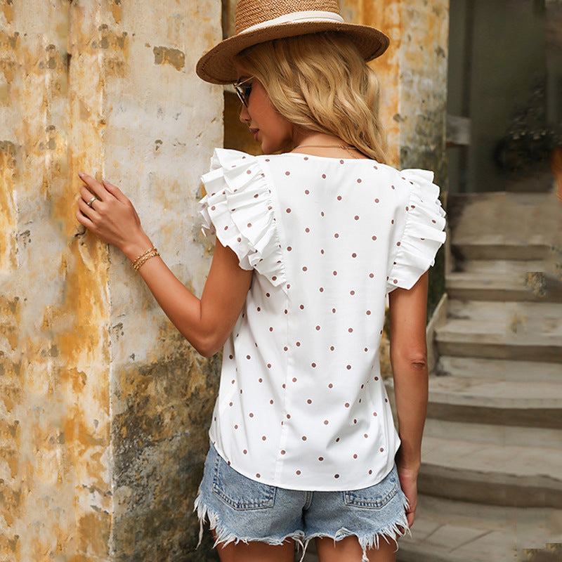 New Polka Dot Crew Neck Tie Loose T-Shirt