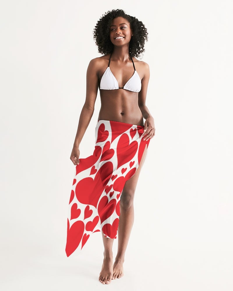 Uniquely You Womens Wrap Sarong - Casual / Swimwear / Love Red Hearts
