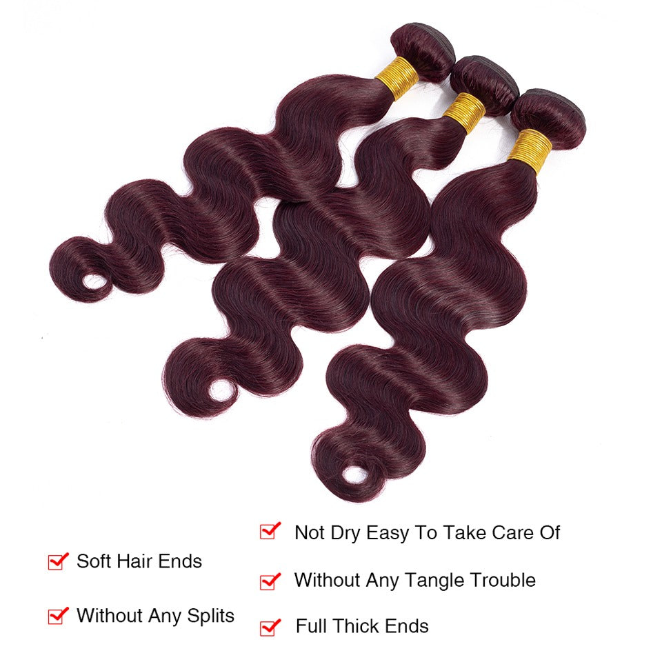 10A Grade #99J Body Wave #1B/99j BUNDLES with 4x4 CLOSURES & 13x4 FRO
