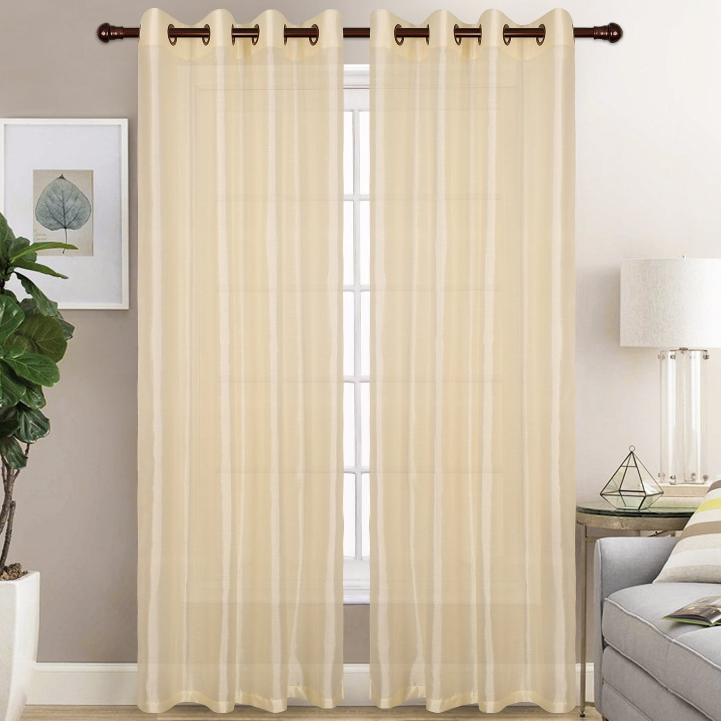 Christina - Faux Silk Semi Sheer Panel - Set of Two - Assorted Colors