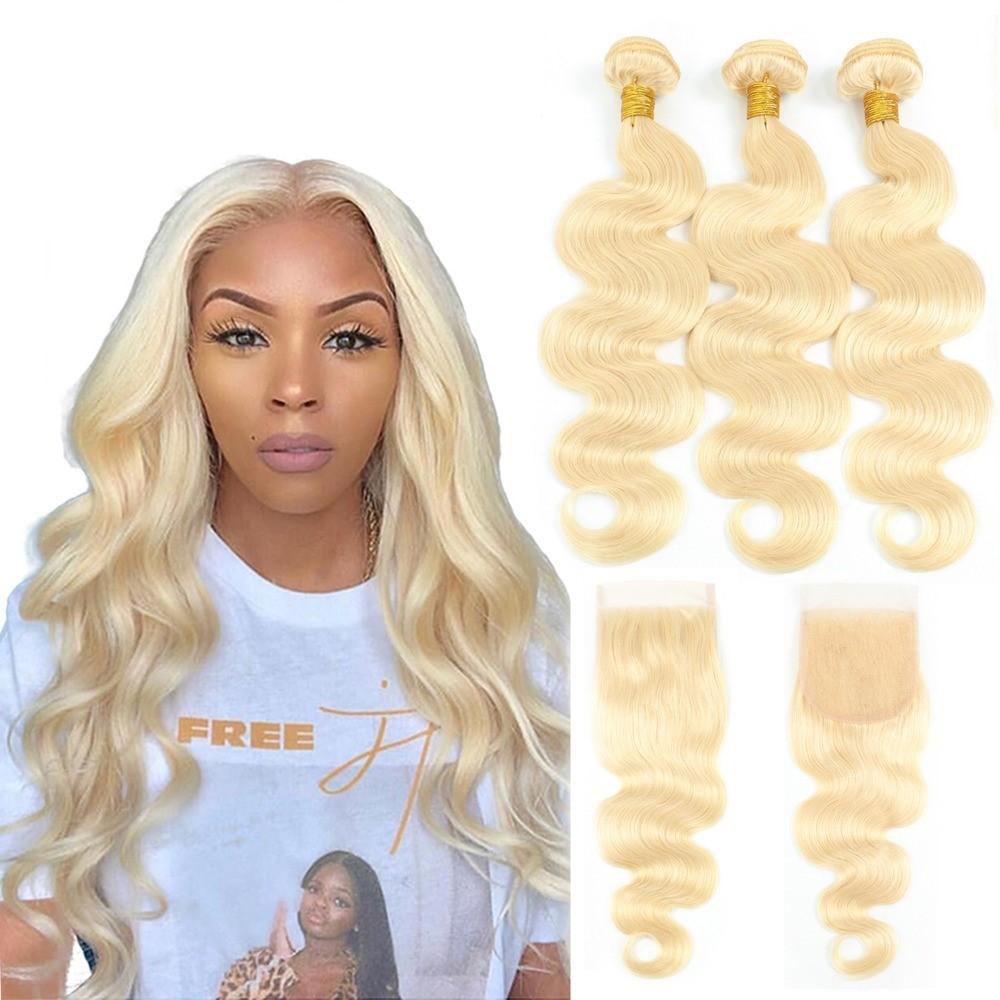 Blonde Body Wave #1B/613 BUNDLES with CLOSURES & FRONTALS