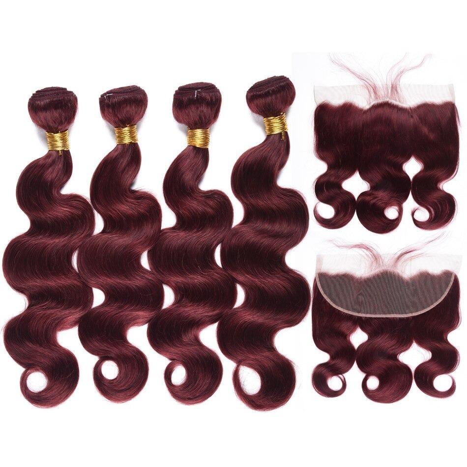 10A Grade #99J Body Wave #1B/99j BUNDLES with 4x4 CLOSURES & 13x4 FRO