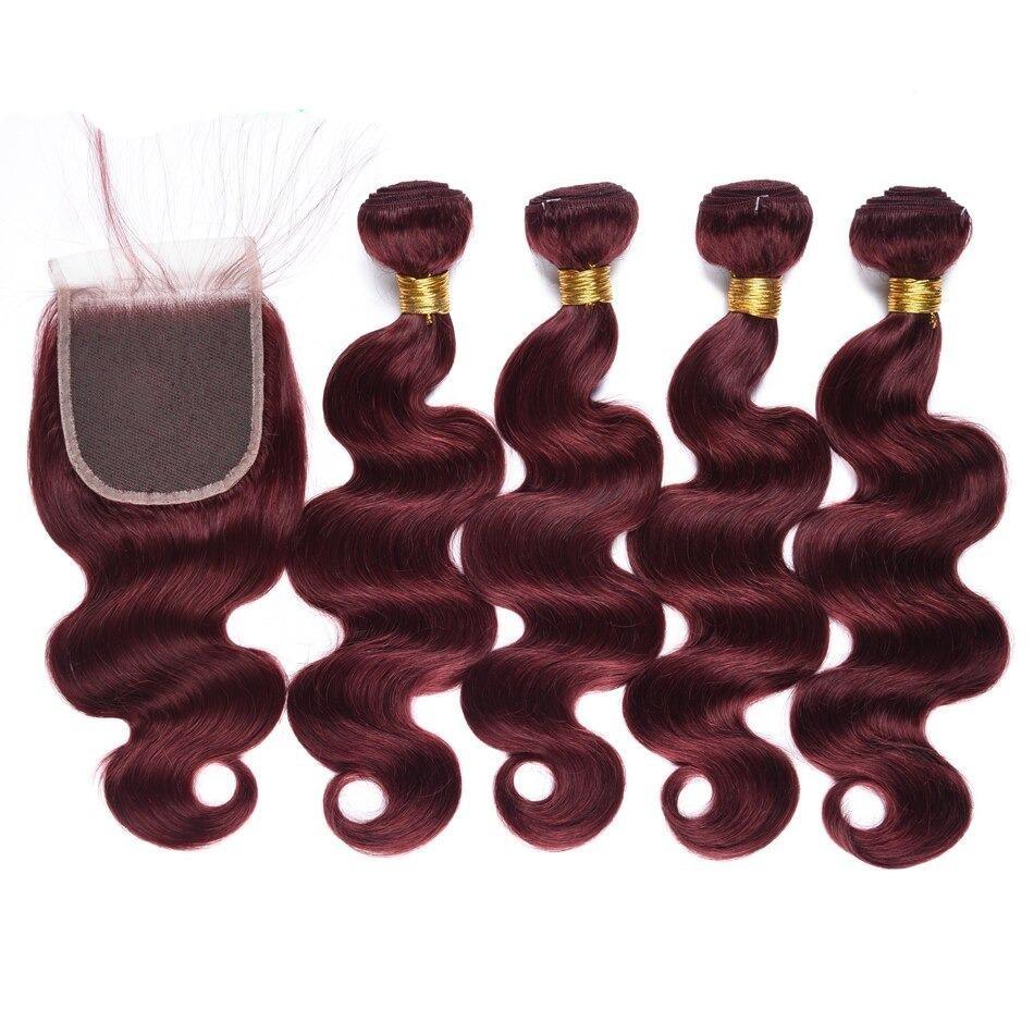 10A Grade #99J Body Wave #1B/99j BUNDLES with 4x4 CLOSURES & 13x4 FRO
