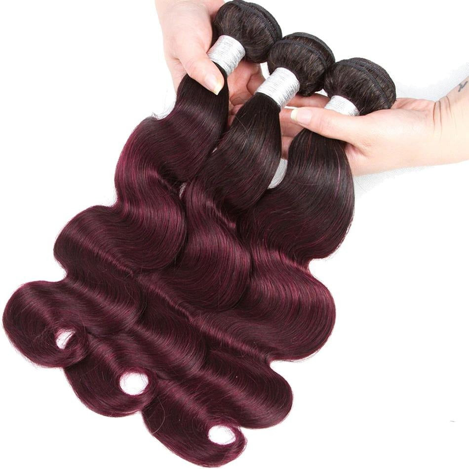 10A Grade #99J Body Wave #1B/99j BUNDLES with 4x4 CLOSURES & 13x4 FRO