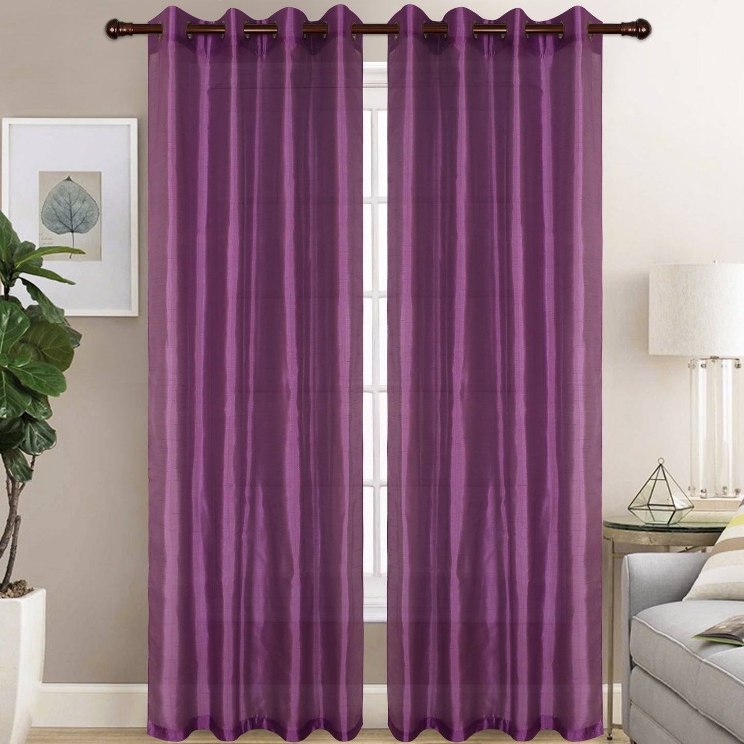 Christina - Faux Silk Semi Sheer Panel - Set of Two - Assorted Colors