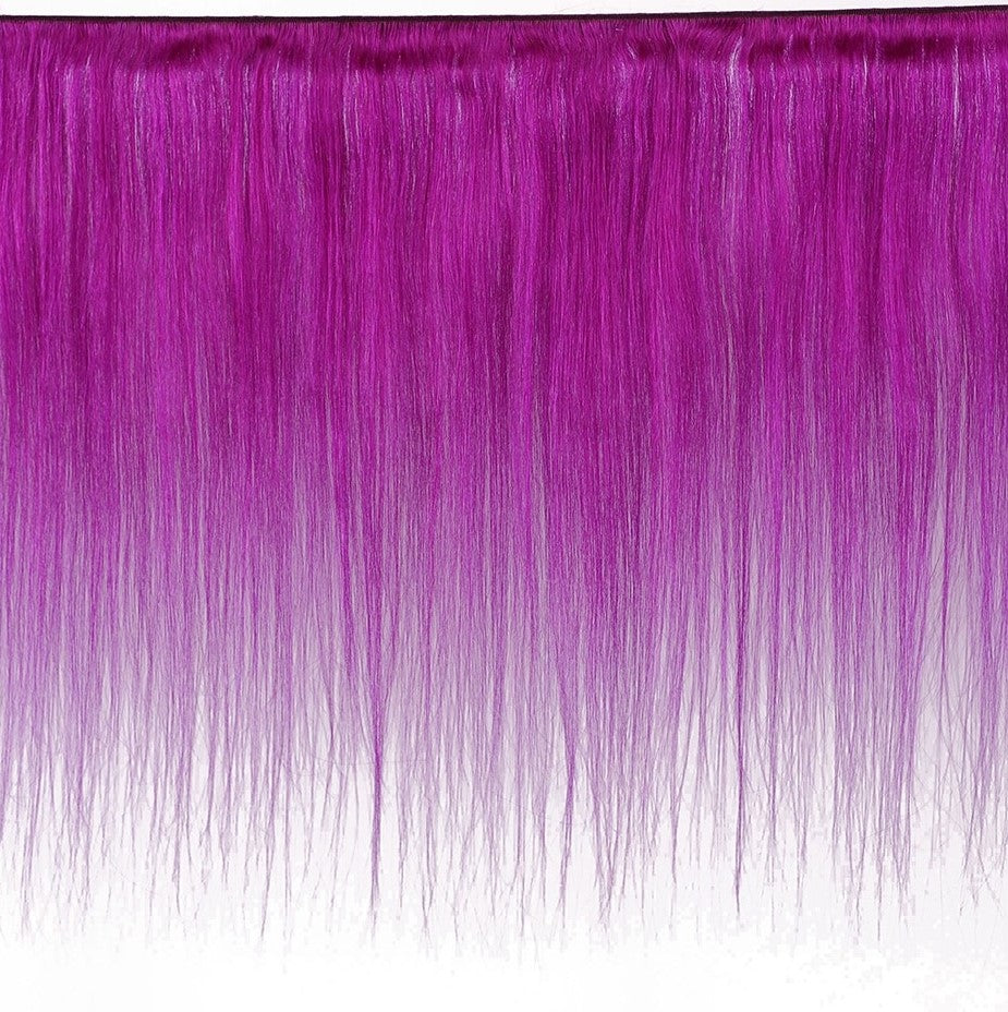 Purple 10A Grade Silver #1B/ purple 3/4 Straight BUNDLES with CLOSURE