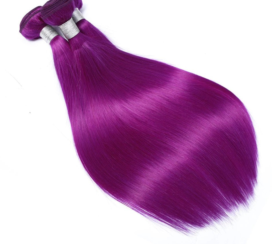 Purple 10A Grade Silver #1B/ purple 3/4 Straight BUNDLES with CLOSURE