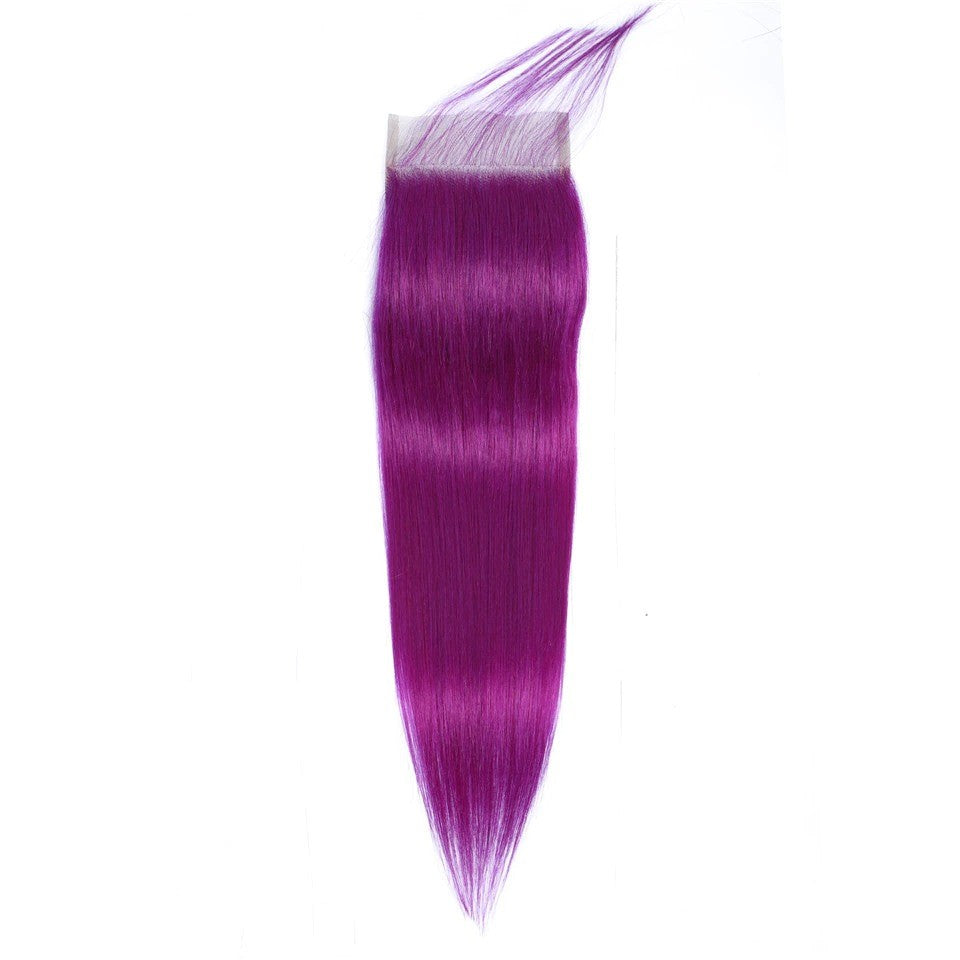 Purple 10A Grade Silver #1B/ purple 3/4 Straight BUNDLES with CLOSURE