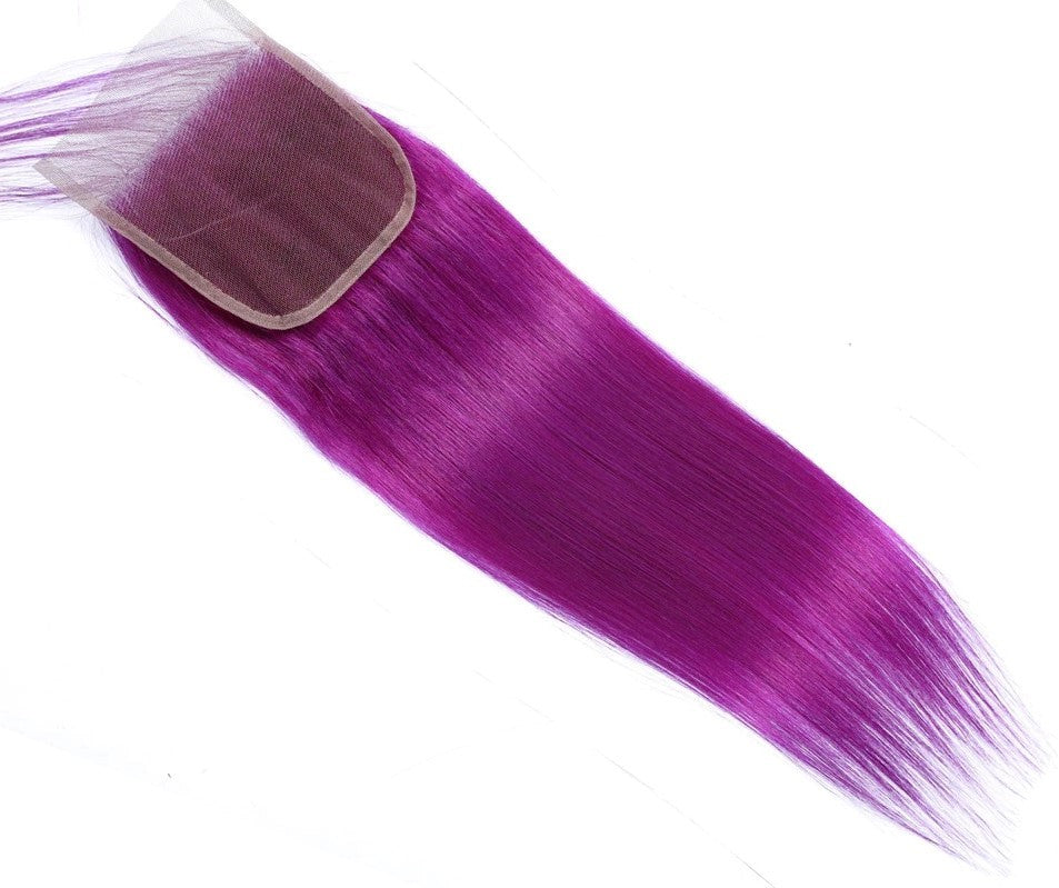 Purple 10A Grade Silver #1B/ purple 3/4 Straight BUNDLES with CLOSURE