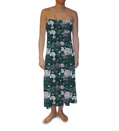 Emerald White Roses Maxi Skirt