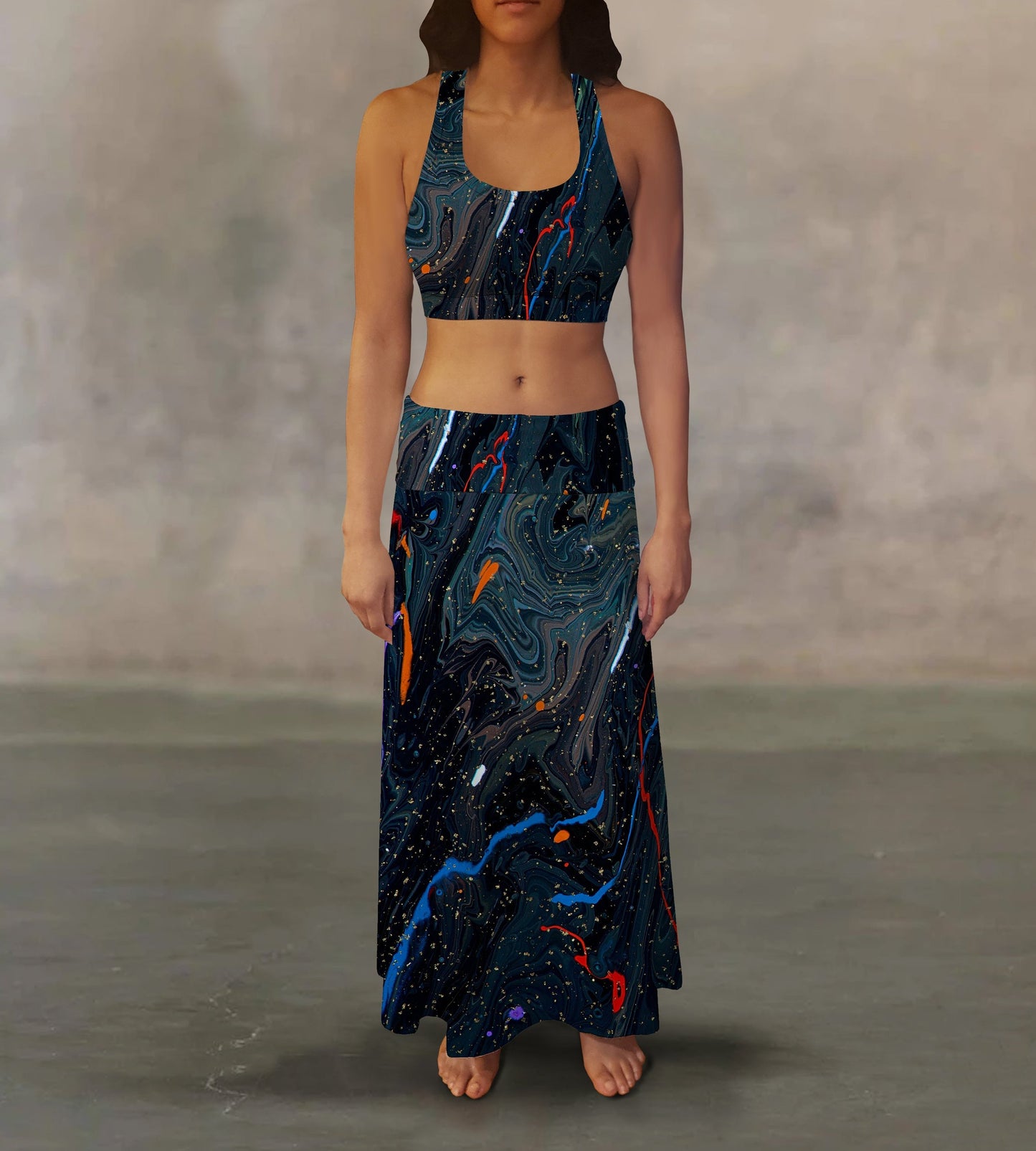 Navy Speckled Liquid Maxi Skirt