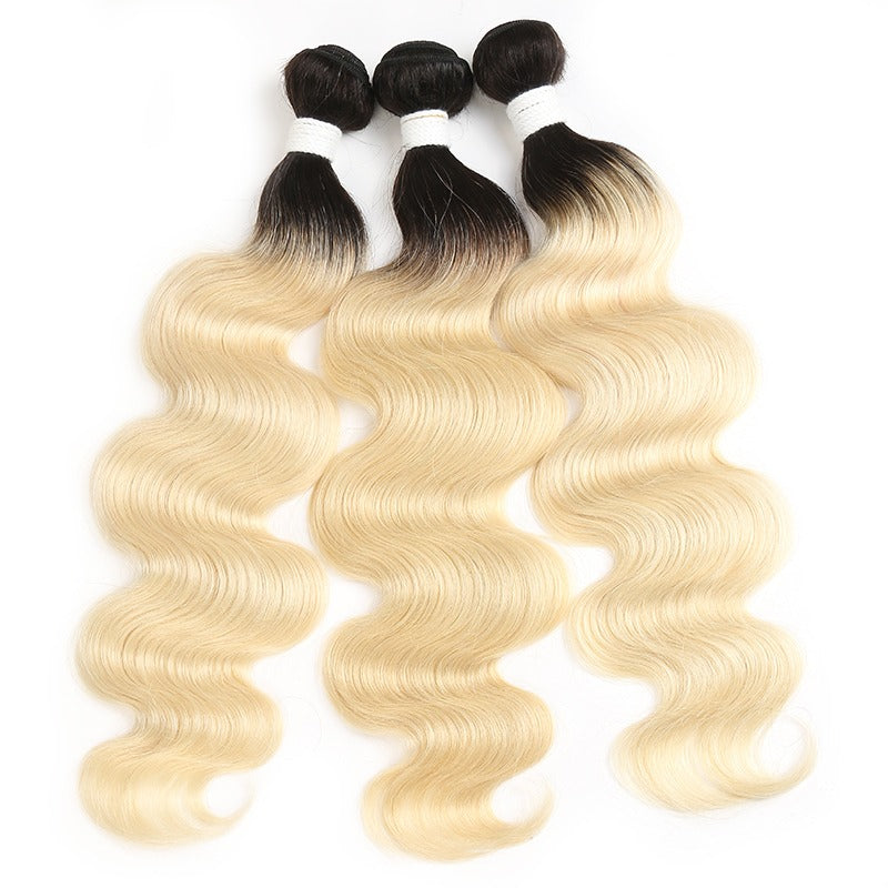 Blonde Body Wave #1B/613 BUNDLES with CLOSURES & FRONTALS