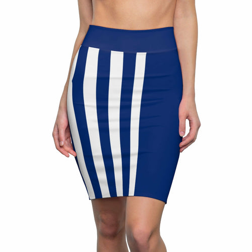Uniquely You Womens Pencil Skirt Blue/White Stripe - Stretch Mini -