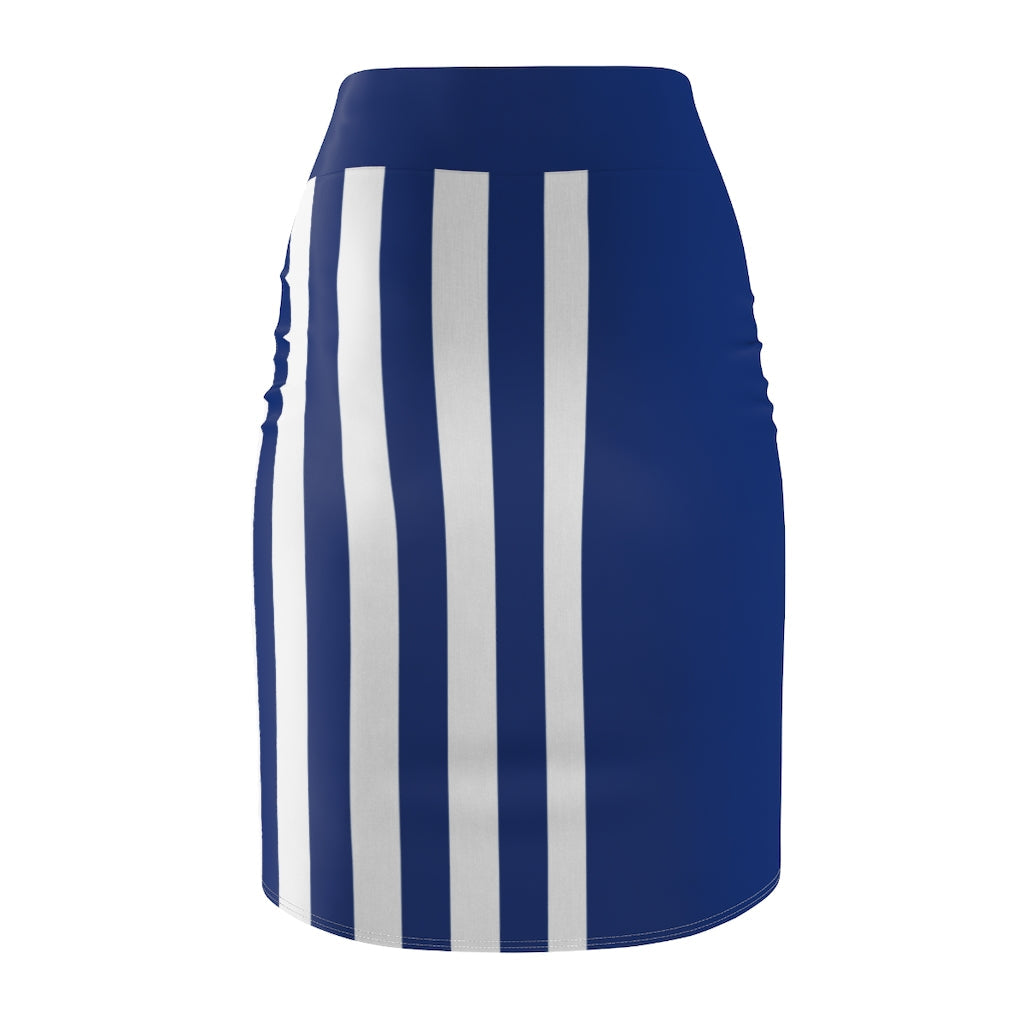 Uniquely You Womens Pencil Skirt Blue/White Stripe - Stretch Mini -