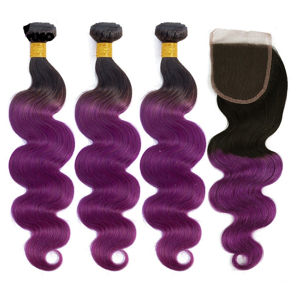 Body Wave 10A Grade Purples #1B/ purple 3/4 BUNDLES with CLOSURES & FR