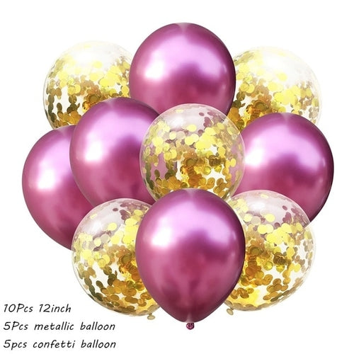 10Pcs Metal Latex Balloons Confetti Balloon Set
