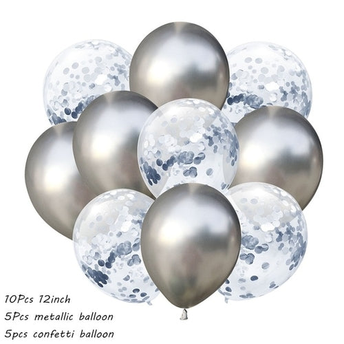 10Pcs Metal Latex Balloons Confetti Balloon Set