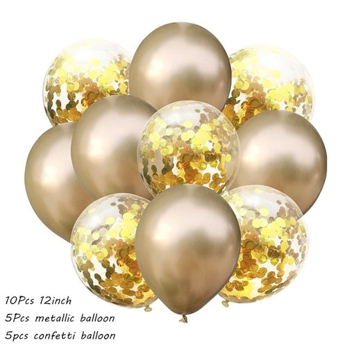 10Pcs Metal Latex Balloons Confetti Balloon Set