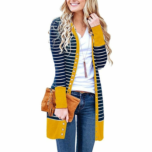 Striped Knitted Long Cardigan Coat
