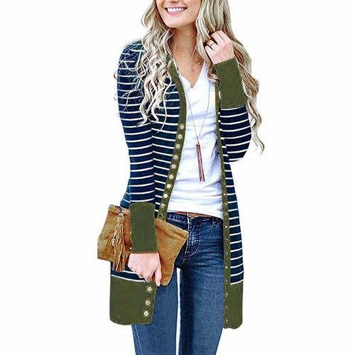 Striped Knitted Long Cardigan Coat