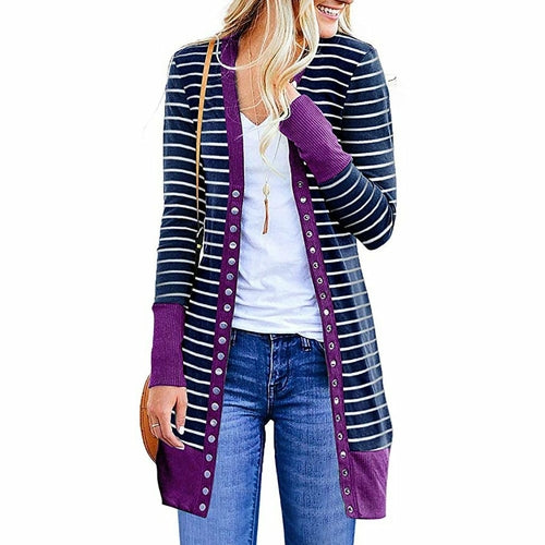 Striped Knitted Long Cardigan Coat