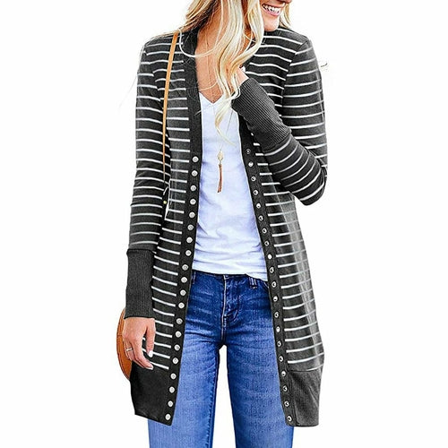 Striped Knitted Long Cardigan Coat