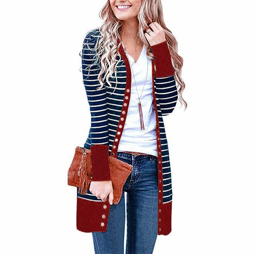 Striped Knitted Long Cardigan Coat