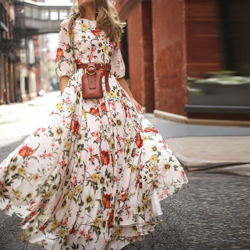 Summer Long Sleeve Bohemian Beach Dress