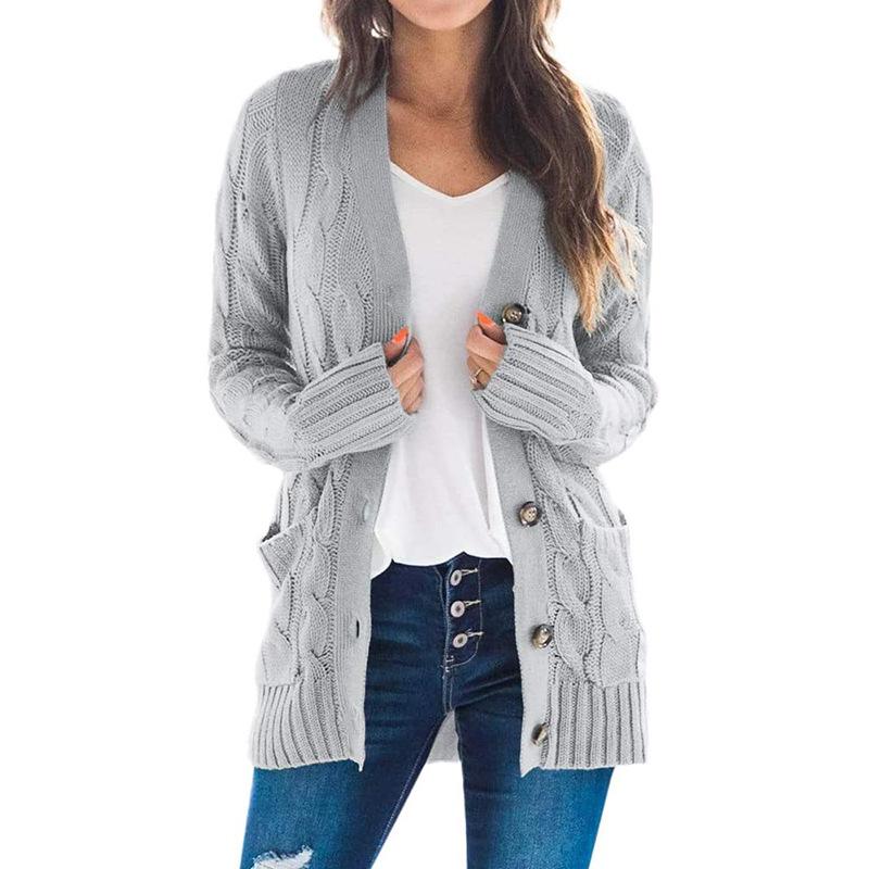 Solid Color Long Sleeve Button Sweater Coat