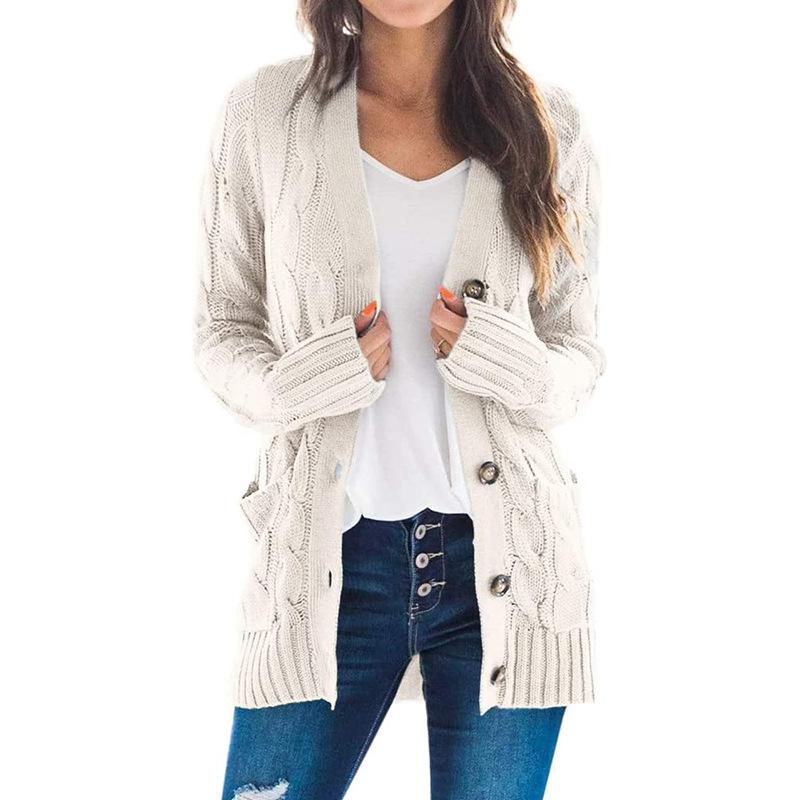 Solid Color Long Sleeve Button Sweater Coat