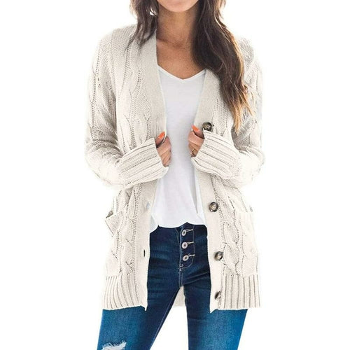 Solid Color Long Sleeve Button Sweater Coat