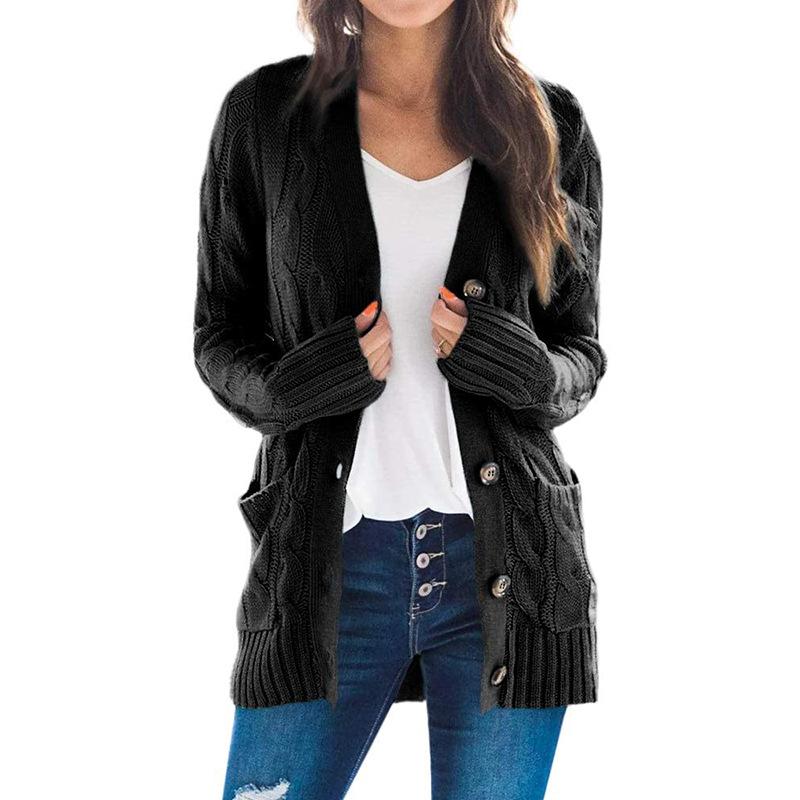 Solid Color Long Sleeve Button Sweater Coat