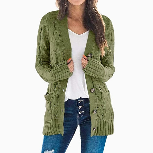 Solid Color Long Sleeve Button Sweater Coat