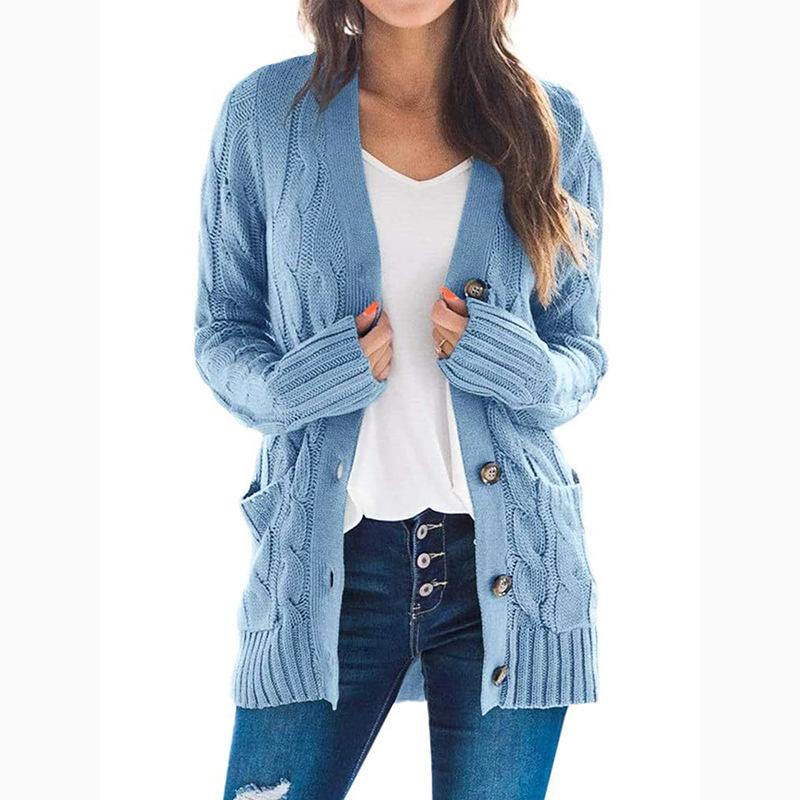 Solid Color Long Sleeve Button Sweater Coat