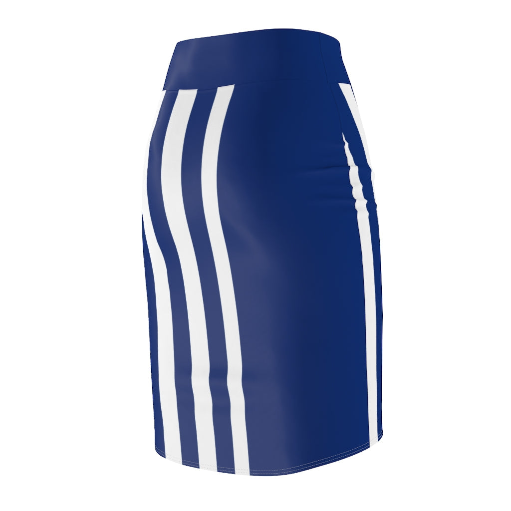 Uniquely You Womens Pencil Skirt Blue/White Stripe - Stretch Mini -