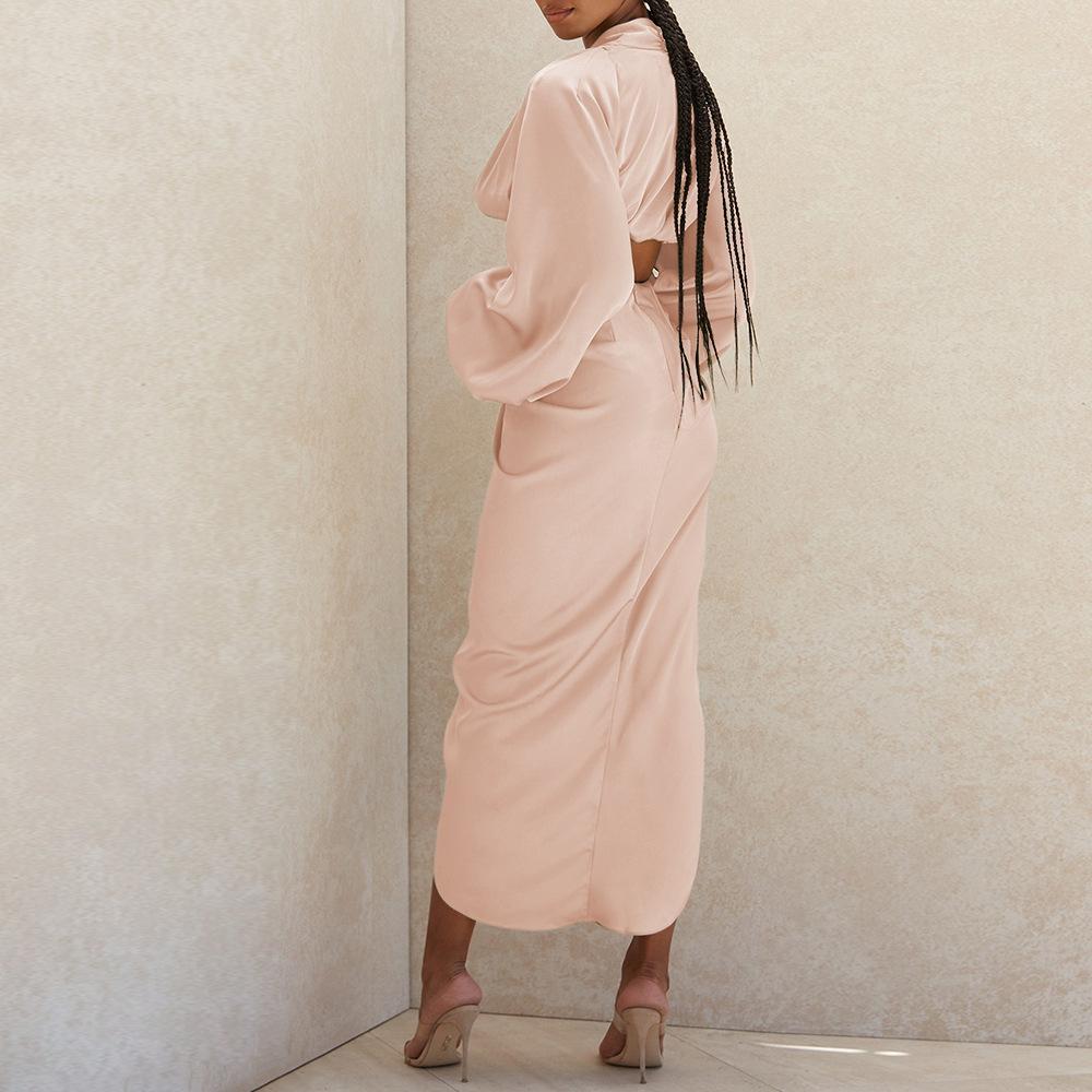 Sexy Cropped Blouse Shirts High Split Long Skirt Matching Suit Clothes