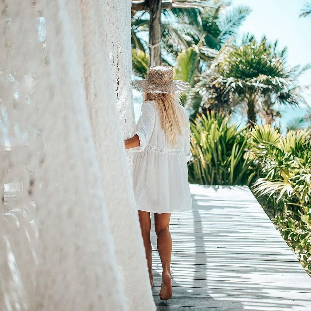 Women Swimsuit Cover Up Sleeve Kaftan Beach Tunic Dress