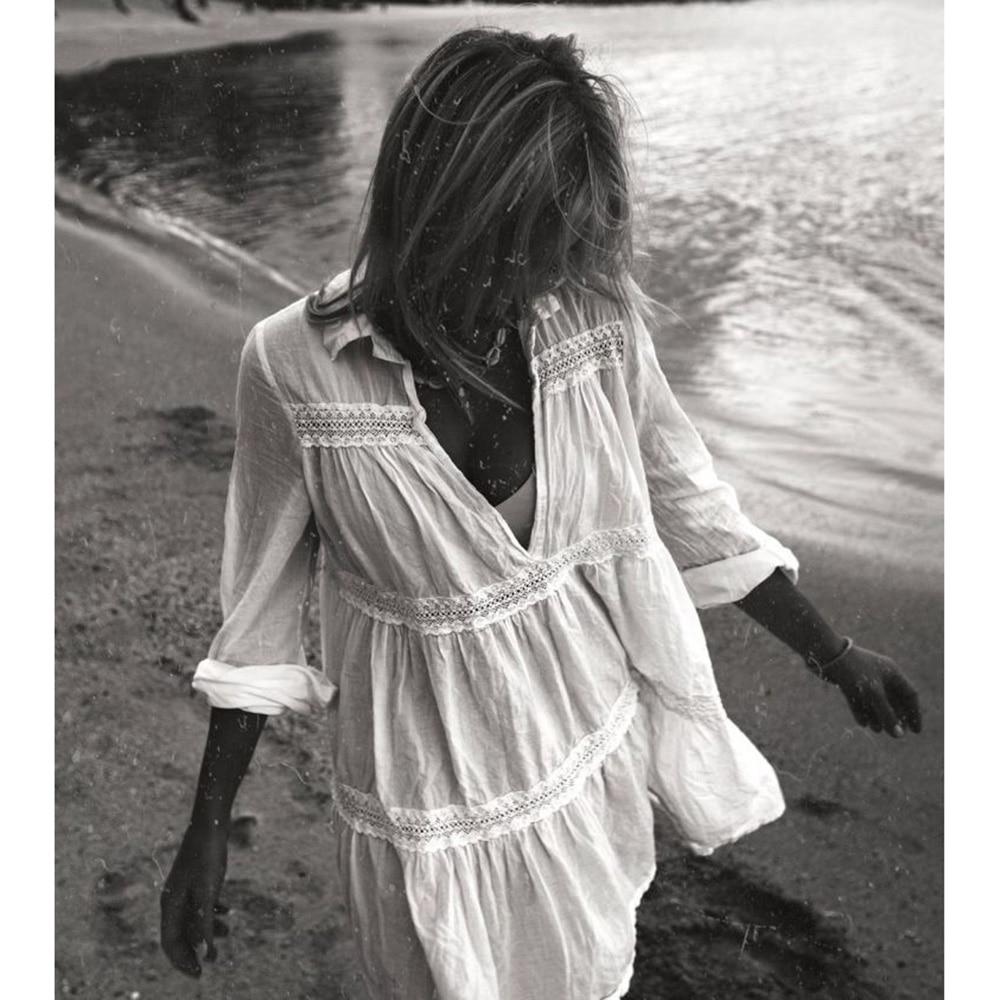 Women Swimsuit Cover Up Sleeve Kaftan Beach Tunic Dress