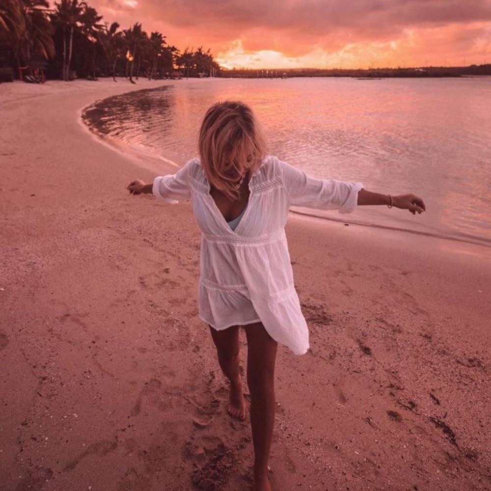 Women Swimsuit Cover Up Sleeve Kaftan Beach Tunic Dress