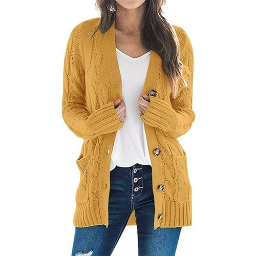 Solid Color Long Sleeve Button Sweater Coat
