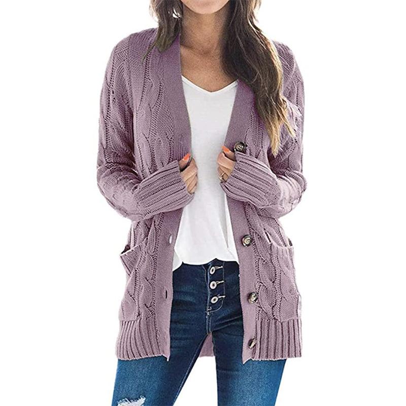 Solid Color Long Sleeve Button Sweater Coat