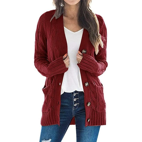 Solid Color Long Sleeve Button Sweater Coat