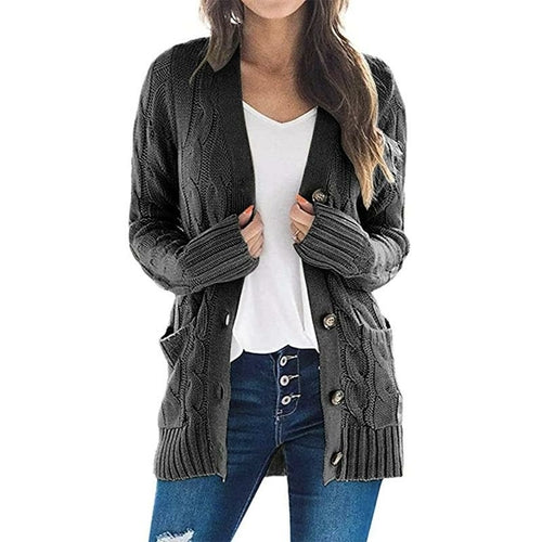 Solid Color Long Sleeve Button Sweater Coat