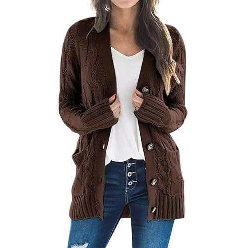Solid Color Long Sleeve Button Sweater Coat