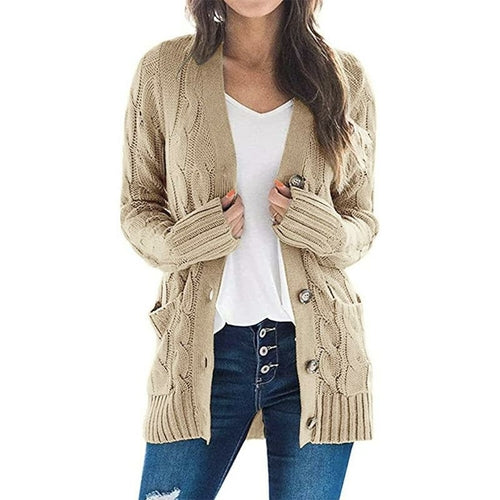 Solid Color Long Sleeve Button Sweater Coat