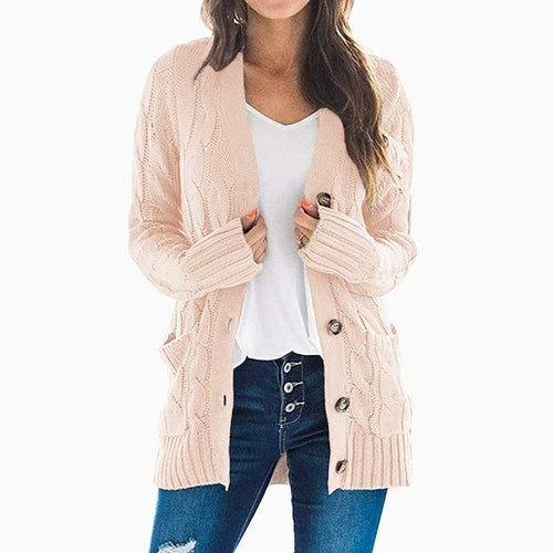 Solid Color Long Sleeve Button Sweater Coat