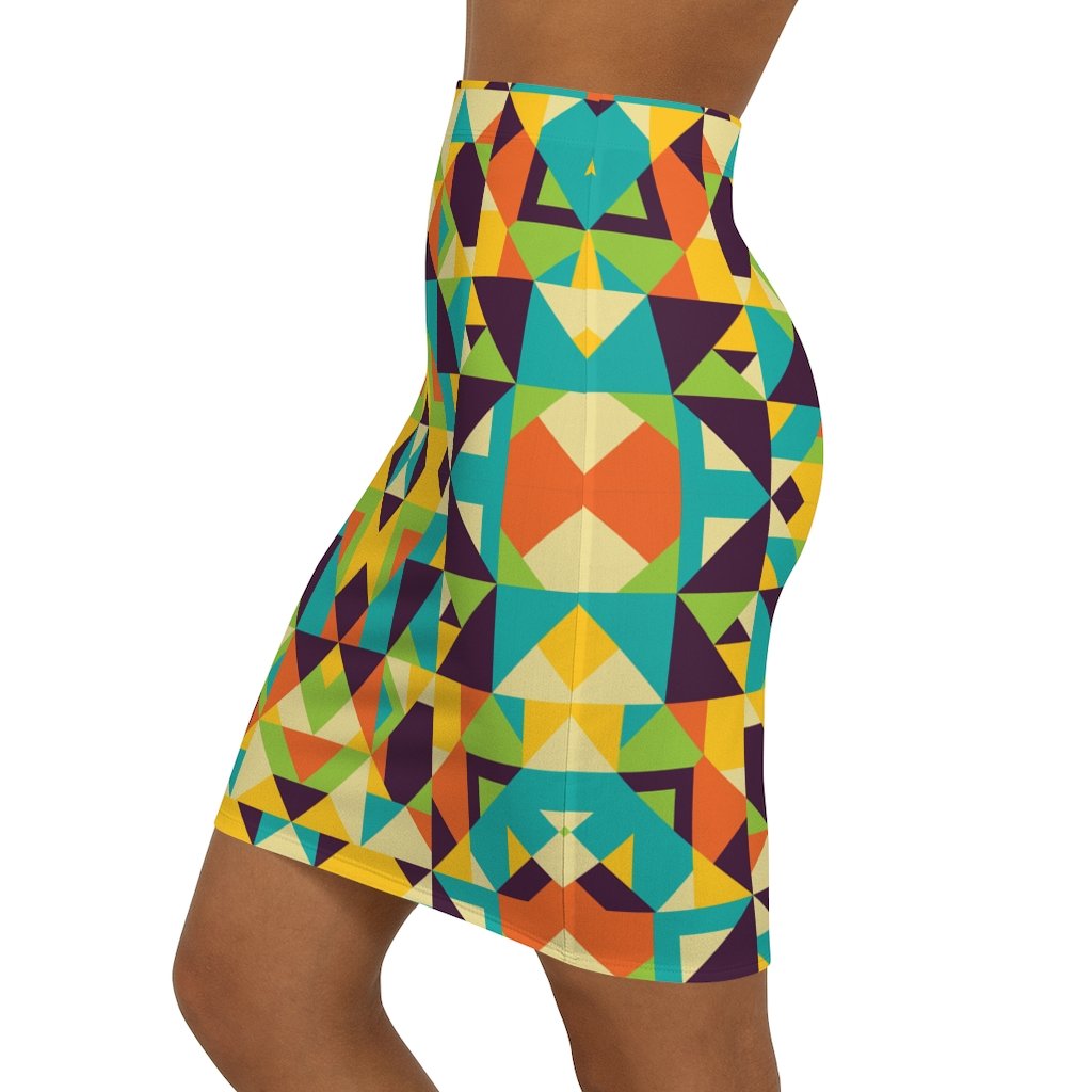 Uniquely You Womens Skirt / Yellow Multicolor Geometric Style Skirt