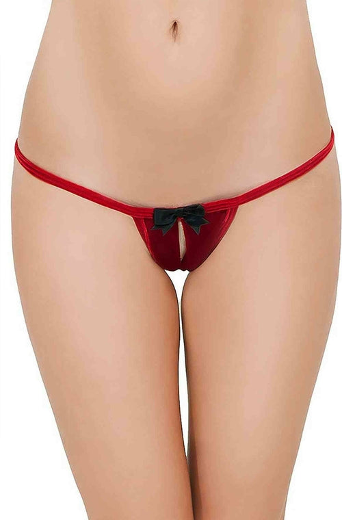 Velvet Thong Panties Red