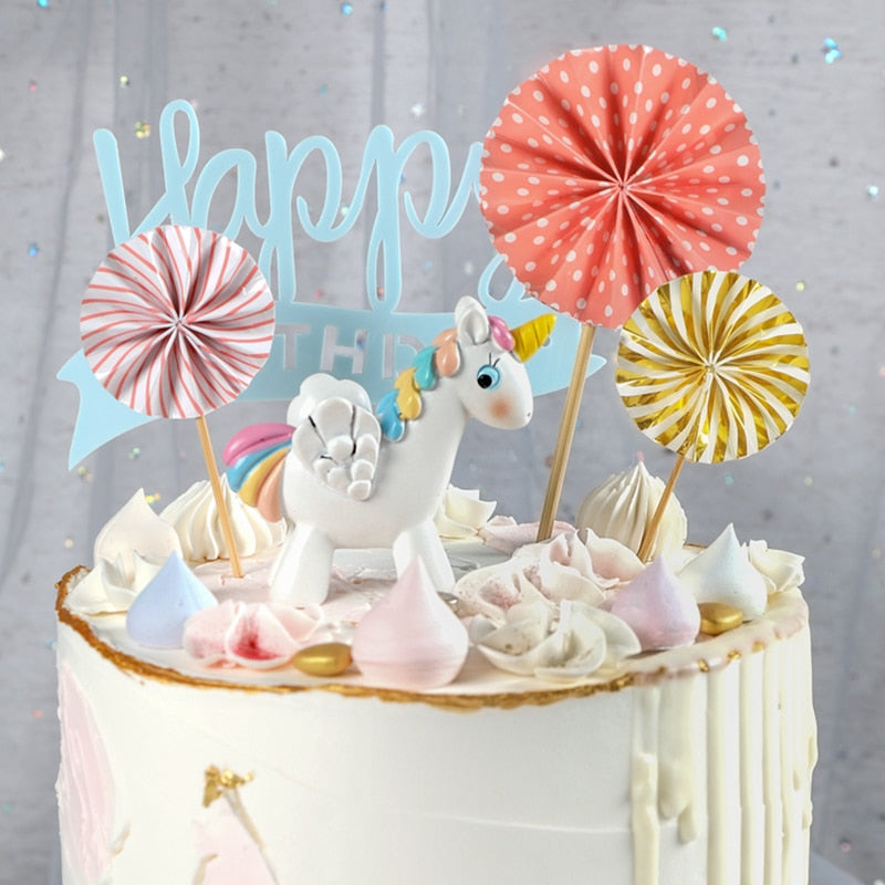 4Pcs/lot Mini Paper Fan Cake Topper Cupcake